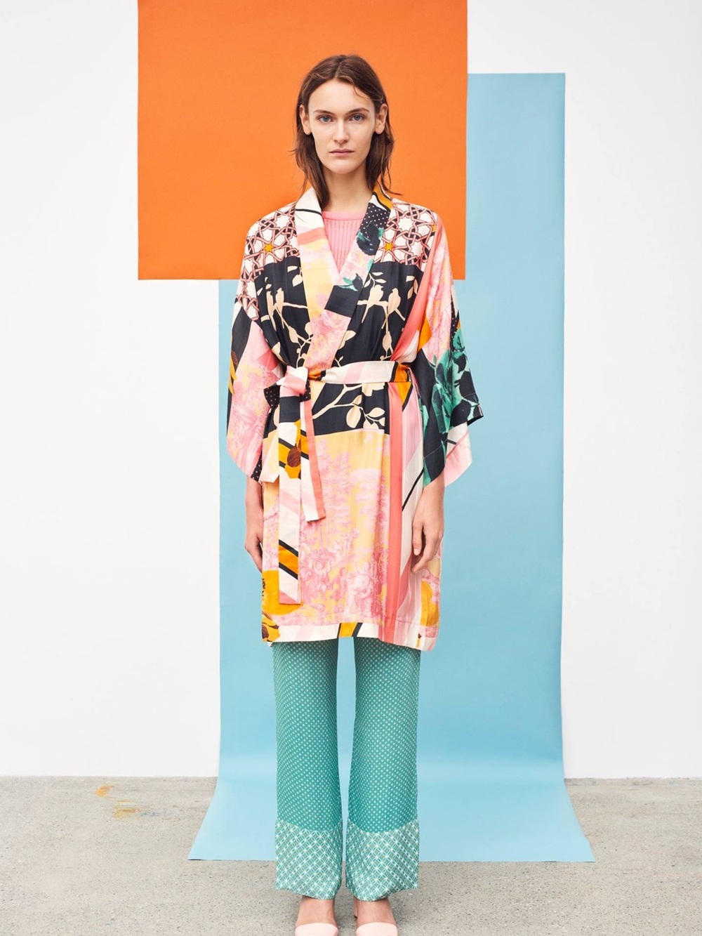 Stine Goya Colorful Naty printed Floral patchwork satin twill Kimono Wrap